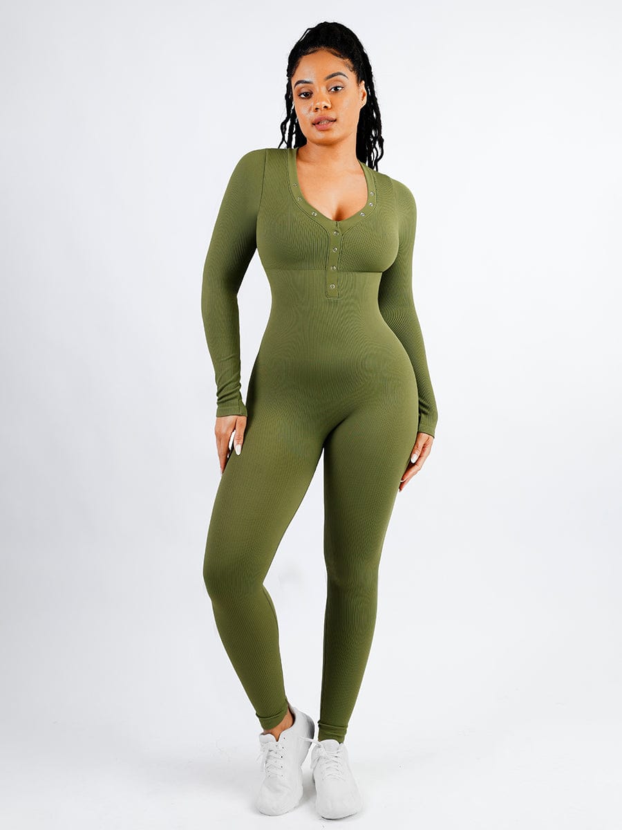 Deep V-neck High Stretchy Seamless Tummy Control Jumpsuit — view 1
