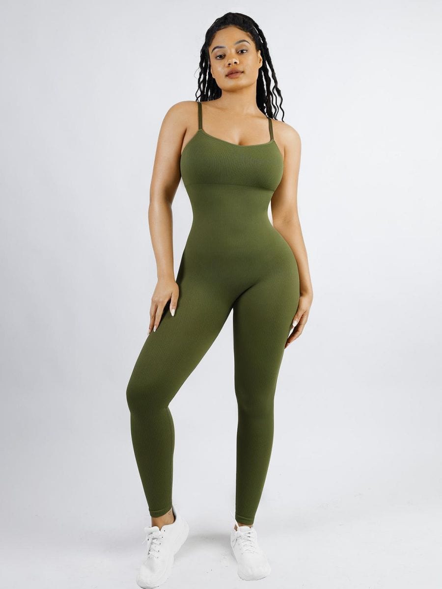 High Stretchy Seamless Sling Tummy Control Jumpsuit Removable cup pads — view 14