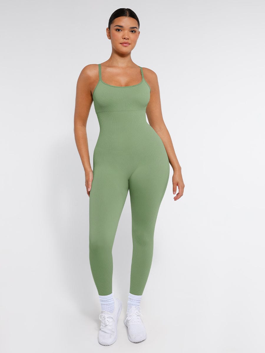 High Stretchy Seamless Sling Tummy Control Jumpsuit Removable cup pads — view 1