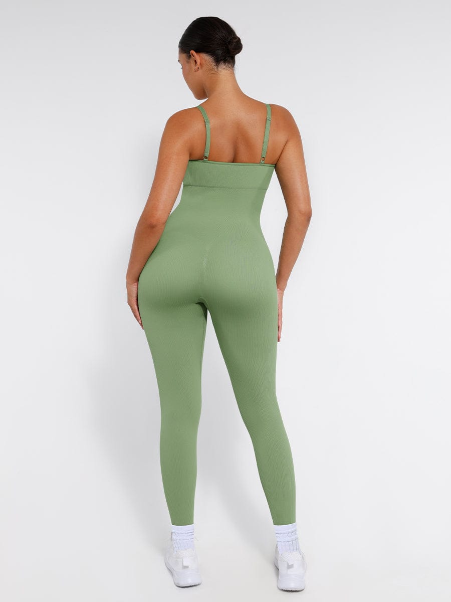 High Stretchy Seamless Sling Tummy Control Jumpsuit Removable cup pads — view 2