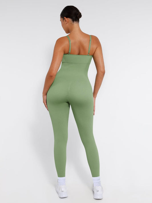High Stretchy Seamless Sling Tummy Control Jumpsuit Removable cup pads — view 2
