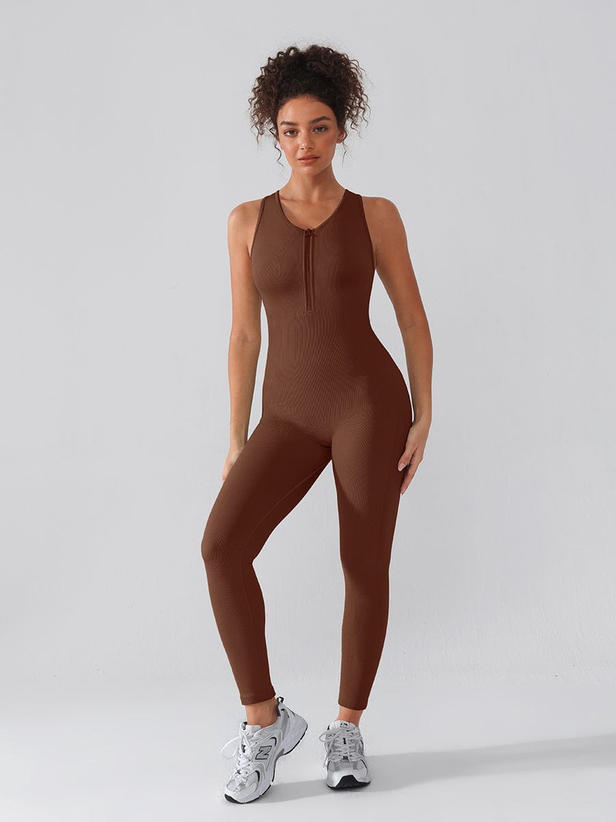 Seamless Zip Front Full-Length Racerback 2-in-1 Sport Shaping Jumpsuit — view 8