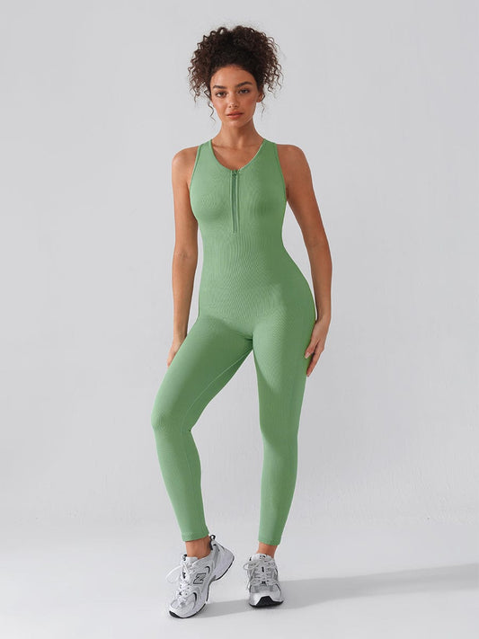 Seamless Zip Front Full-Length Racerback 2-in-1 Sport Shaping Jumpsuit — view 1