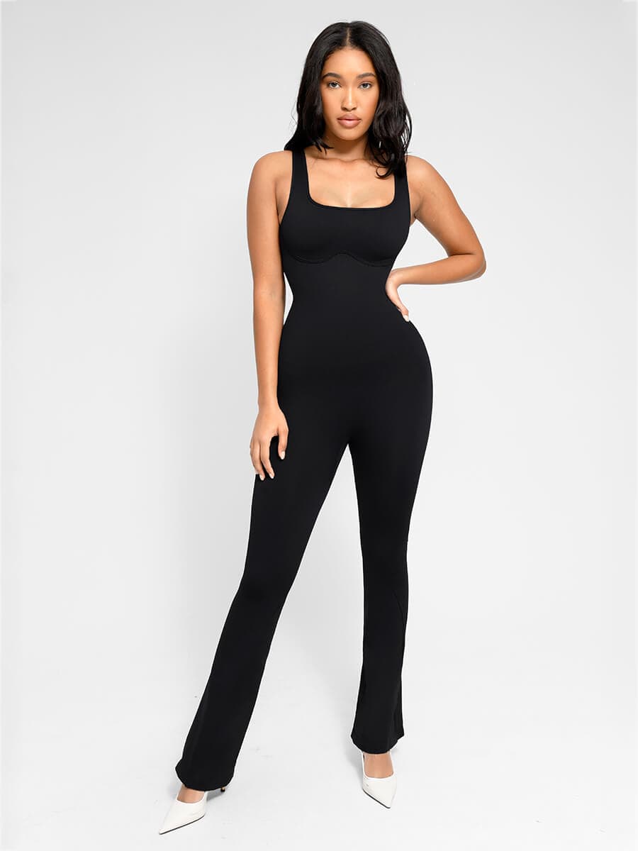 Seamless Square Neck U-Back Flared Jumpsuit — view 1